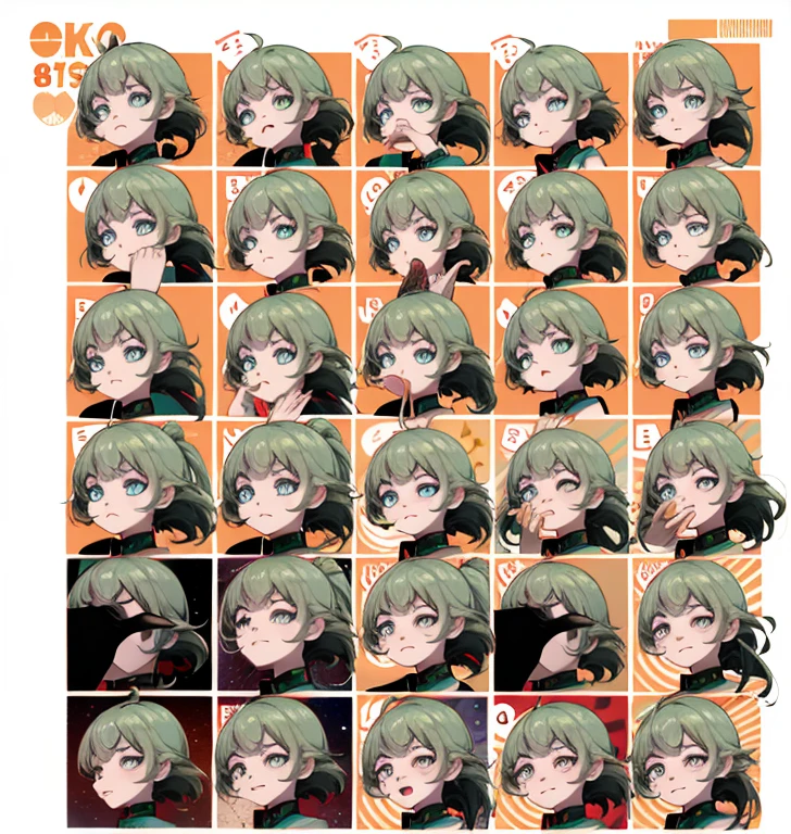 cute girl, emoji pack, 9 emoticons, emoji sheet, multiple poses and expressions, anthropomorphic style, Disney style, black strokes, different emotions,multiple poss and expressions, 8k --niji 5