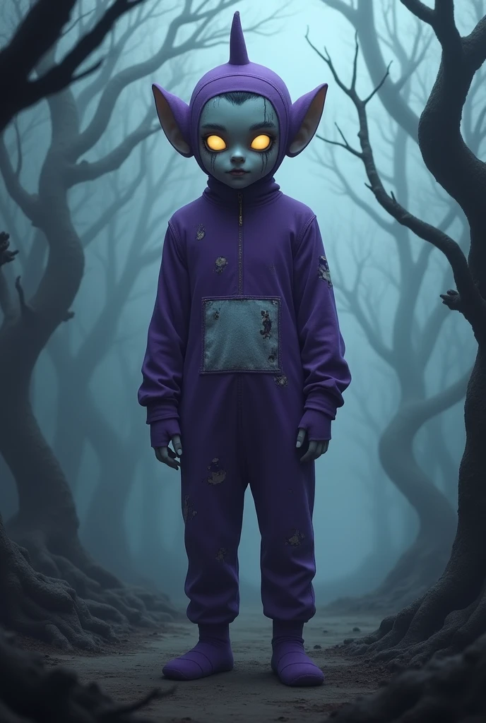 po character from the slendytubbies 3 game with creepy anime style humanized male 