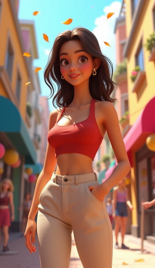 One healthy girlfriends wearing a top pant 3d animation style attractive clothes or attractive look HD pixar 