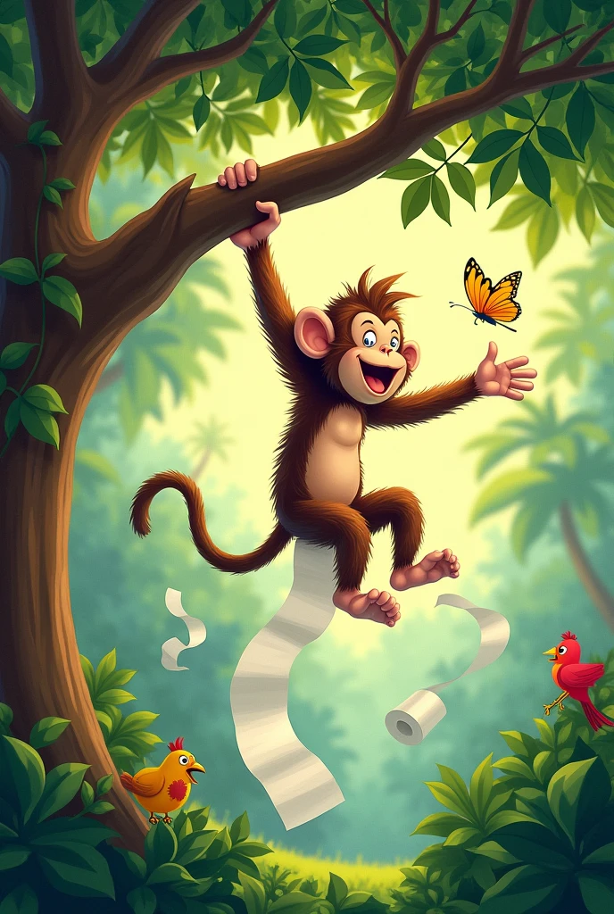 A monkey hanging with toilet paper