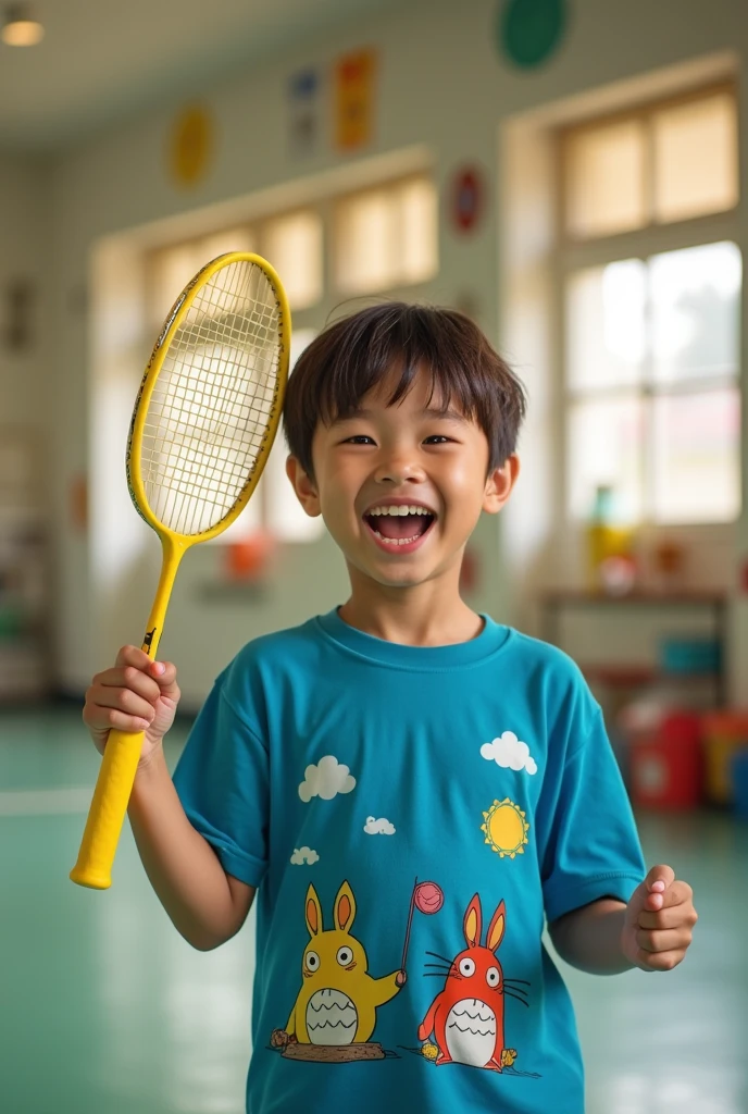 Portrait of a happy boy, badminton, Studio Ghibli ,