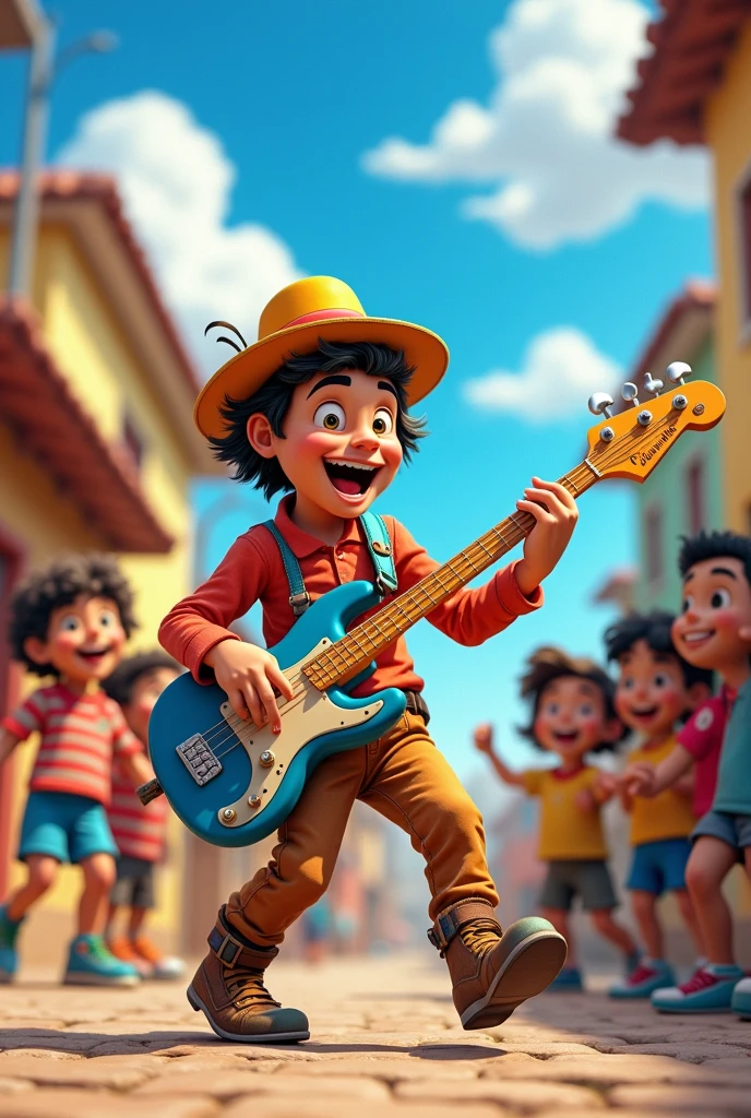 Xiqueirinha from El Chavo playing bass 

