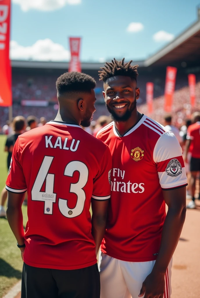 Manchester United kit number 43 and name Kalu av with friend arsenal kit number 43 and name Dani av