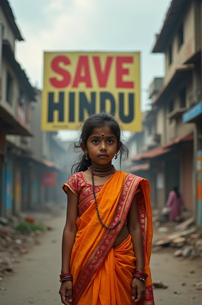 Hindu girl feared wearing traditional clothes with poster written save hindu