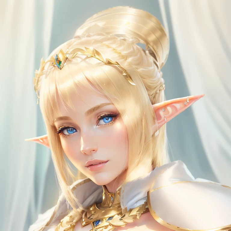 a close up of a woman with blonde hair and blue eyes, she has elf ears and gold eyes, elf princess, alluring elf princess knight, elf girl, portrait of an elf, portrait of very beautiful elf, a portrait of an elf, portrait of an elf queen, elf queen, beautiful and elegant elf queen, elf princess knight, elven princess