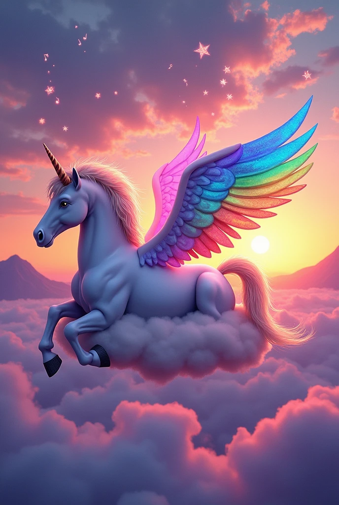 Drugged Pegasus smoking a joint in rainbow colors, you decide the background