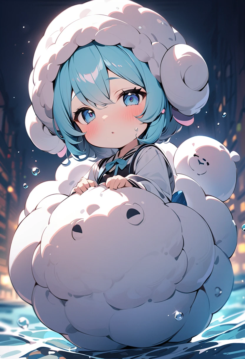 (best quality, masterpiece),A sheep whose body is made of bubbles,cute monster,