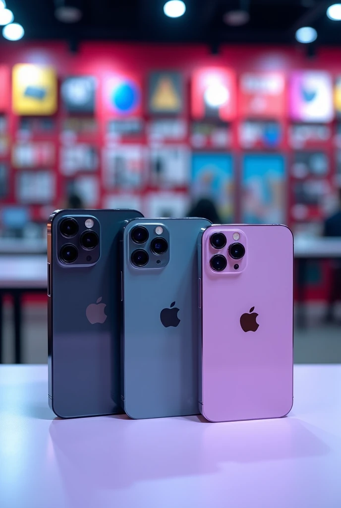 An iPhone 15 pro max, an iPhone 12 pro, an iPhone 11 in a store called variedades duque
