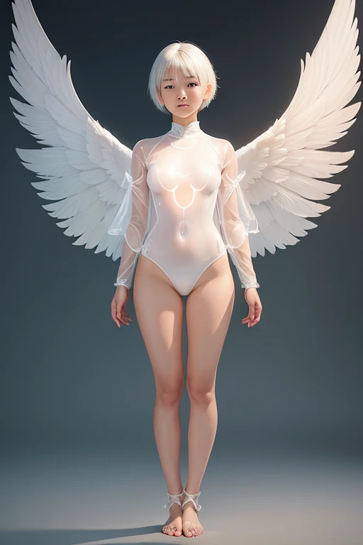 A - yr old ntivsian girl with lovely charminvg face,( pale skin texture masterpiece), (smiling with exposed teeth)(perfect full body detailed anatomy), (Super accessories detailed), (meditating ), (perfect detailed glowing bright eyes),(short  illuminating silver crystalized hair)，((expose big hard erect nipples))(( exposed panty ))(legs wide open showing pussy line)(( Wearing transparent illuminating costume of an angel))，holding a treasure swords (( illuminating different lights covering the sorrounding atmosphere)) Has beautiful large white wings, The character solemnly praying (create a different angle of perspective of this character all in one paperwork profiling)) A picture views in one sheet canvas profiling character, accurate details weapon's, accessories& everything,( 1 front view, 1 left-side view,  1 right side,  1 rear- side view, with persepective view of 1/4 left- side view, 1/2 left side  view and one stylish pose. At center