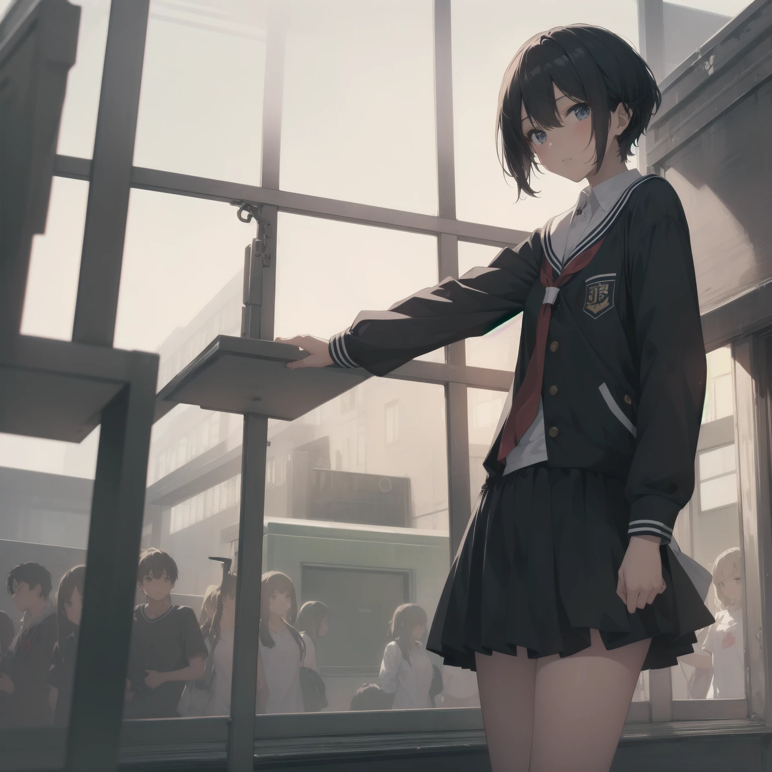 ultra-absurdres-Top quality by artist God, ultra-detailed, high resolution, anime moe artstyle, best anime 8k konachan wallpaper, pixiv contest winner, pool:2810, perfect anatomy,break, 1girl, (Please draw a girl walking sleepily to school alone. )break,(Solo,little female, 13-year-old:1.3),Full limbs, complete fingers,a junior high school student, (very short hair), short cut, flat chest, , small butt, small black eyes, beautiful detailed eyes, well-proportioned iris and pupils, expressive eyes, highres detailed hair, soft expression, salor school_uniform, sailor collar, serahuku, bow, pleated skirt,(Detailed Lighting), (Detailed background), in the School commute route. break,super detailed skin, Best cinematic lighting powered by famous artist, 8k,beauty illustration,photoshop_(medium),very aesthetic,break,((artist:izumi_tsubasu )), artist:clamp ,artist:carnelian ,artist:kantoku ,
