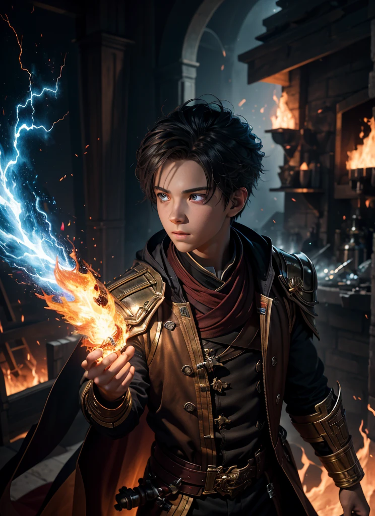 You've provided an excellent description of the boy with fire powers in the world of Teyvat. I'll do my best to add more details, focusing on best quality, highres, ultra-detailed, (realistic 1.37), vivid colors, physically-based rendering, HDR, UHD, and studio lighting.

A boy with fire powers soaring through the sky in the world of Teyvat, surrounded by a vivid display of fires and sparks, each bolt meticulously rendered in ultra-high-definition and hyper-realistic detail. Her eyes, sparkling with an intense energy, are vividly colored, capturing every nuance and intricacy with lif