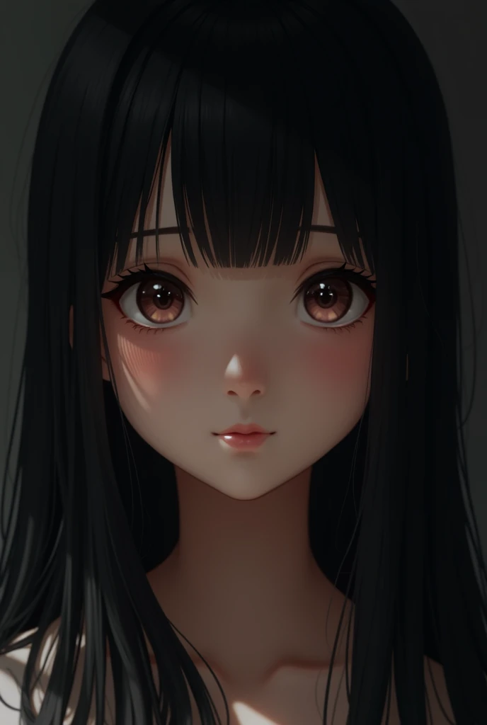 (Ultra Realistic), (Illustration), (Increased Resolution), (8K), (Extremely Detailed), (Best Illustration), (Beautiful and Detailed Eyes), (Best Quality), (Ultra Detailed), (Masterpiece ), ( wallpaper), (detailed face), solo, 1 girl, looking at viewer, fine details, detailed face, in the dark, deep shadows, low key, pureerosfaceace_v1, smiling, long hair, black shawl straight hair , 46 points oblique bangs