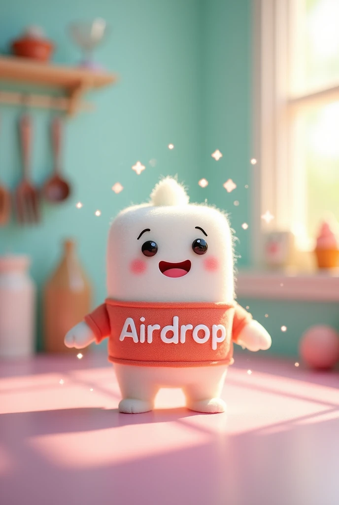 White sugar cube with the words Airdrop on the shirt