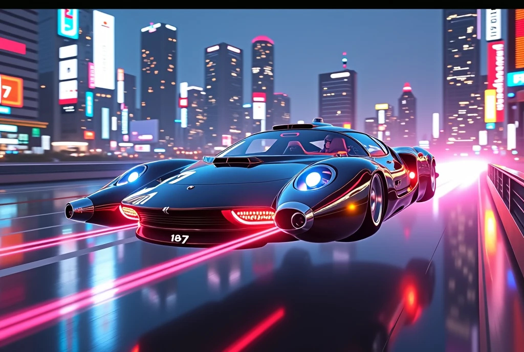 Realistic painting, Japanese cartoon, Science fiction car-like vehicle, Science fiction, Futuristic high-speed vehicles, high tech, floating in the street like a hovercar,  high tech, Dynamic action shots,  Photorealistic shooting, wide angle