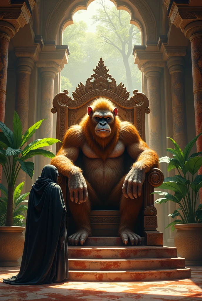 His spy telling something to King Bali of Kishkindha who is ape
