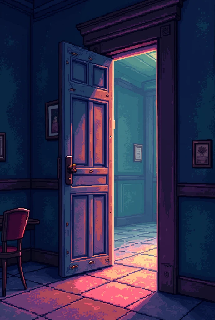 Create an image of a door closing ,all this with a pixelated style similar to the visual style of Undertale.