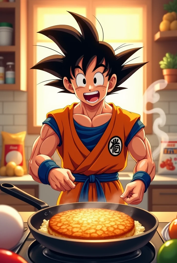 Goku making a fried cake