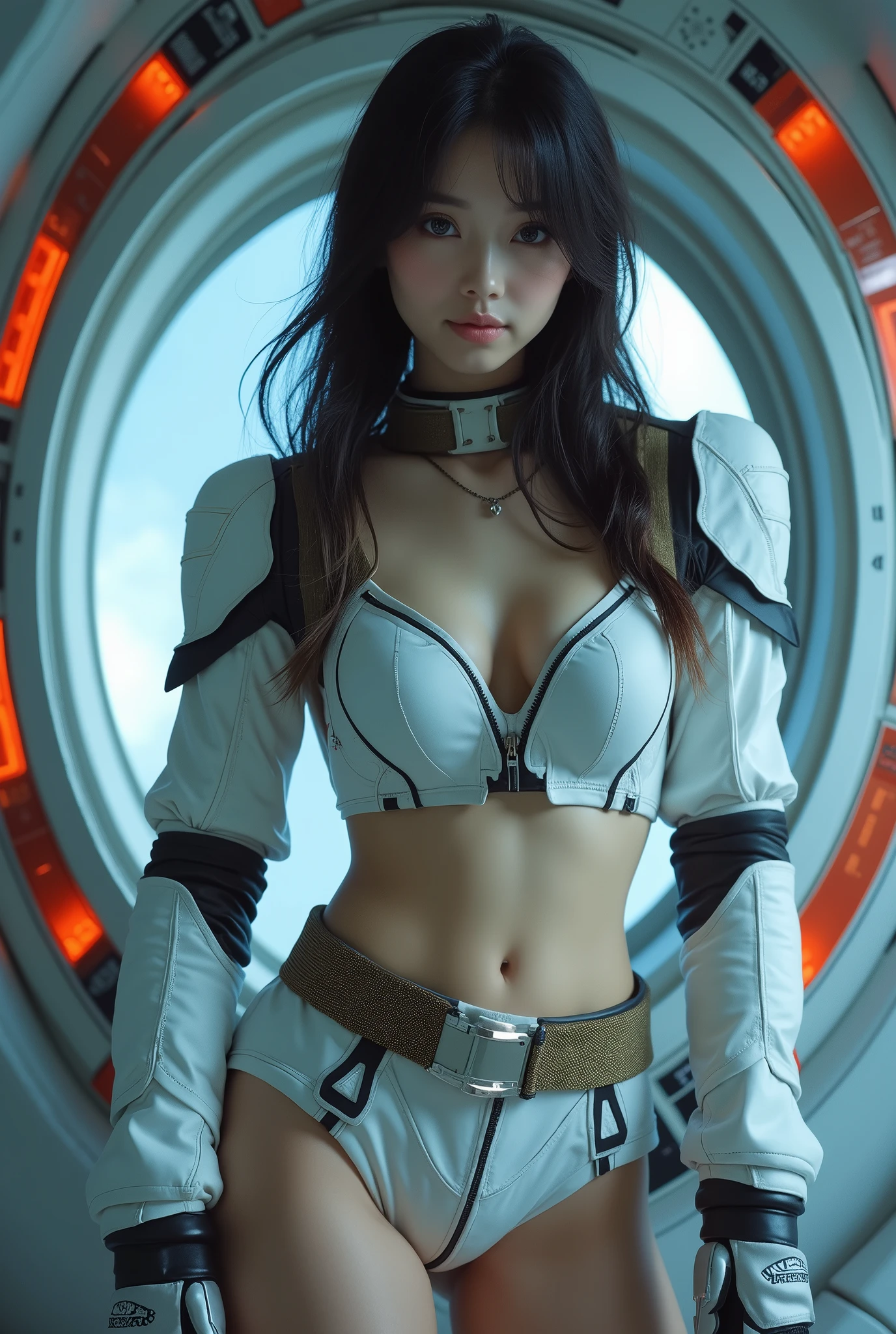 Cute Japanese AV actress in a sci-fi spaceship、In a space suit that fits perfectly to the body