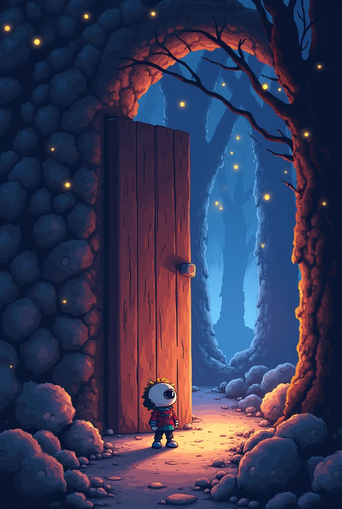 Create an image of a door closing ,all this with a pixelated style similar to the visual style of Undertale. 