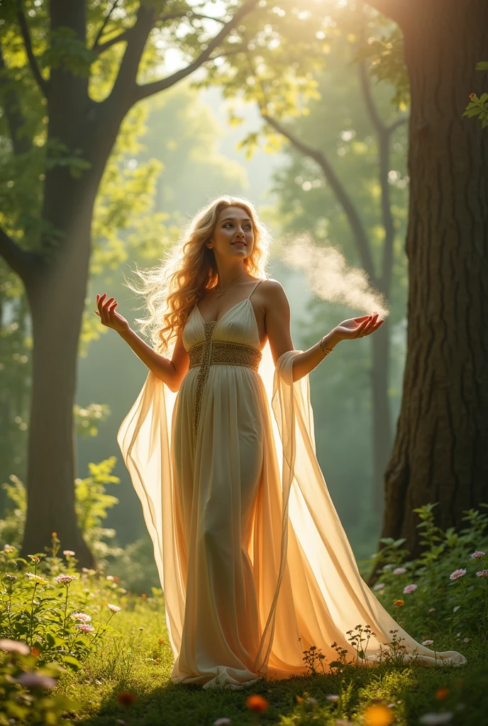 A persona promoting themselves by spraying perfume in a forest