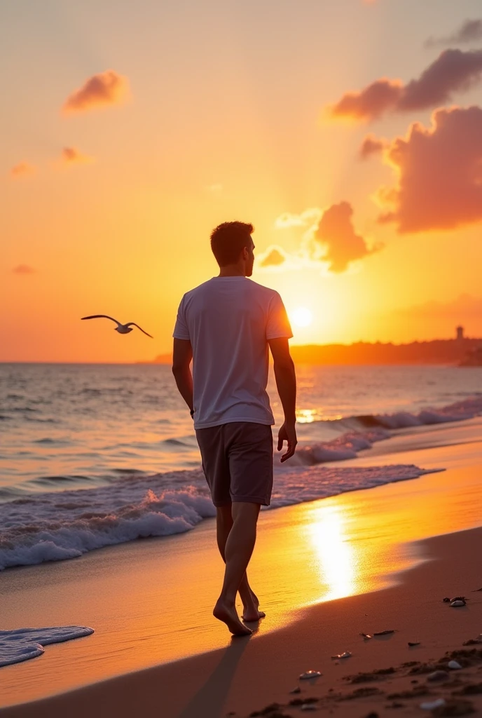 Man walking towards the sea with his back turned