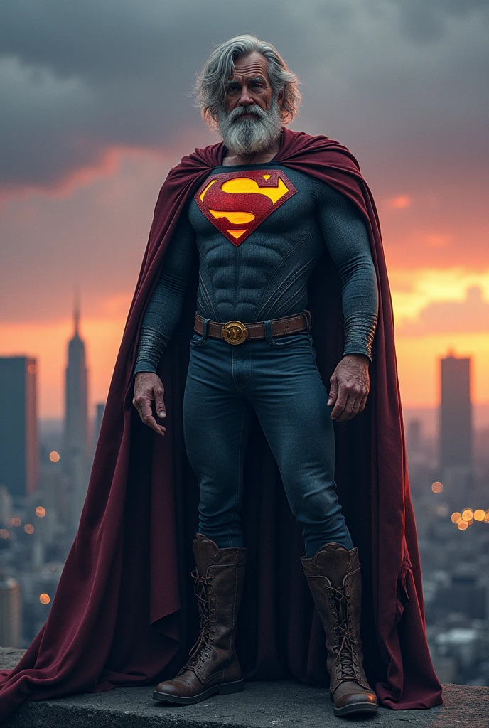 an old superhero with an infinity emblem on his chest