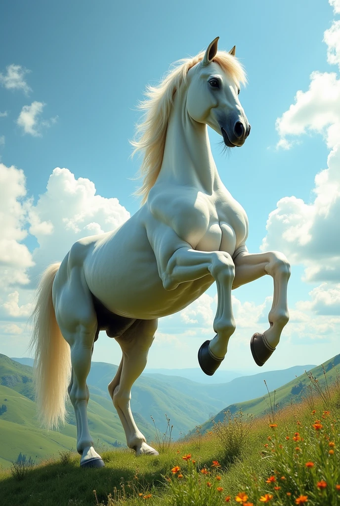 6 legged tall and muscular white horse