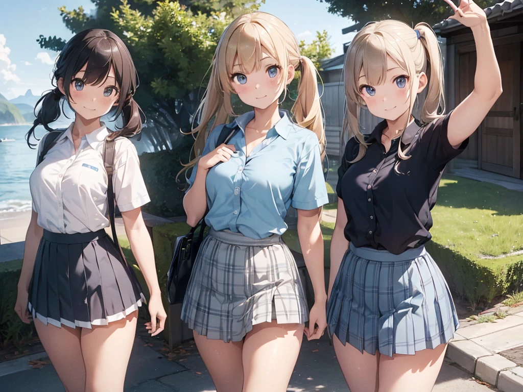 ((highest quality)), ((masterpiece)), (3 girls:1.5), Three cute girls are posing for the camera in an indoor flower garden full of flowers。, (shirtを持ち上げる:1.3), (three people standing in a row), (Close-up shot from the waist up), (open your mouth and smile:1.3), ray tracing, ((topless)), (), nipple, chest, hair band, head band, hair bobble, blouse, shirt, (high resolution face:1.5), (High definition finger 1.5), ((No panties)), Pussy, No skirts, Asian, Westerners, silver hair, brown hair, blonde, (belly button), jewelry, looking at the viewer, necklace, long hair, short hair, (abs),(written boundary depth), 