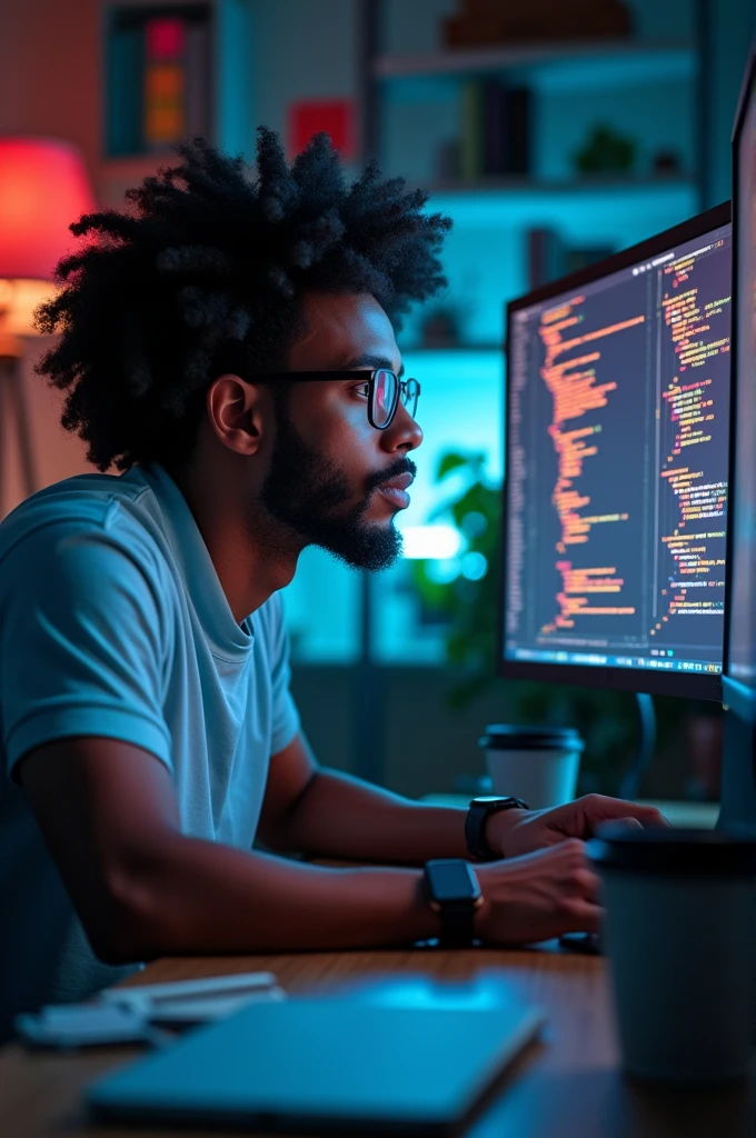Create a photo of a Black programmer using my photo for the face.