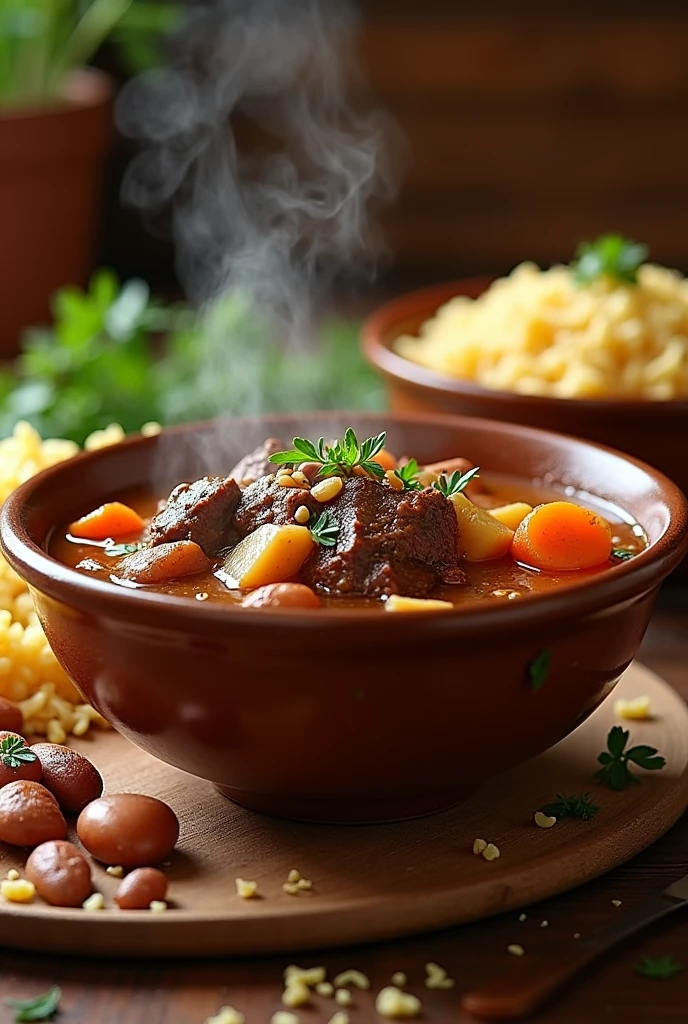 Roast beef stew, rice, bean, noodle, farofa and vegetables png
 