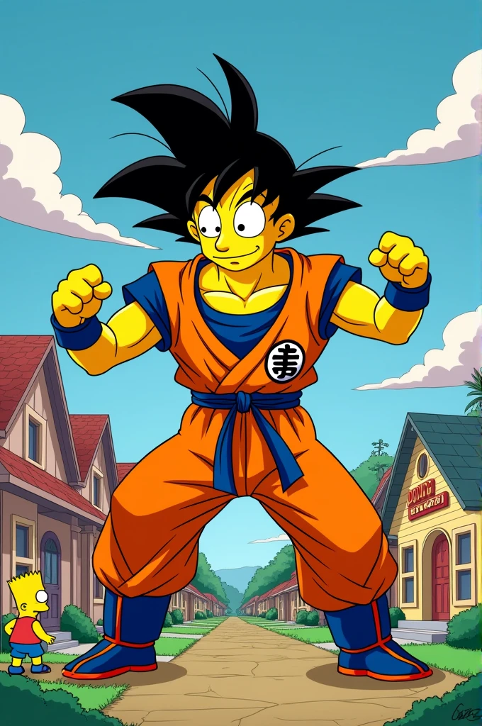 Generate a Goku in the drawing style of the series "the Simpson" 
