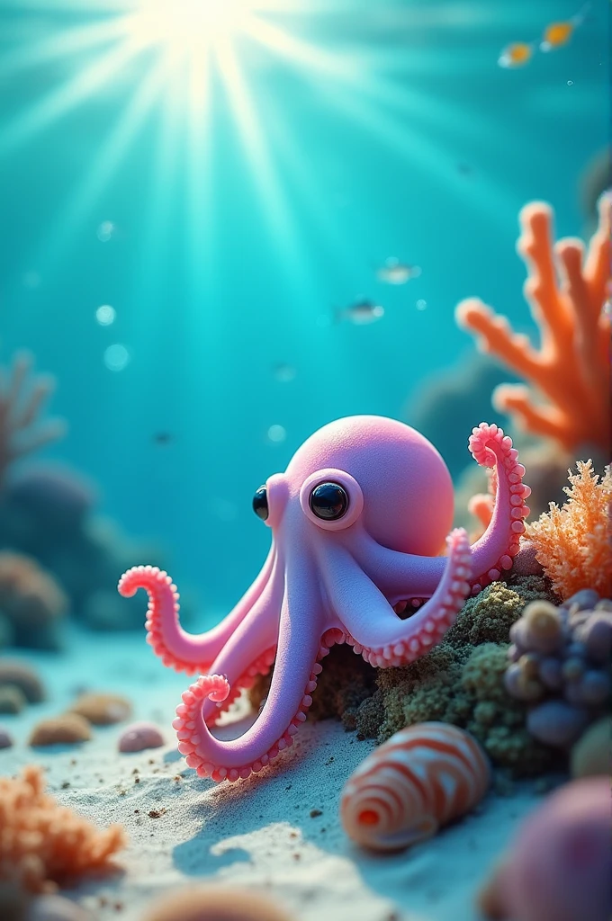 Innocent looking baby octopus playing at the side of ocean