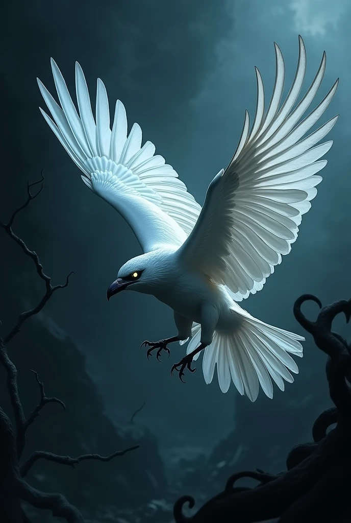 A detailed, high-quality Stable Diffusion prompt for the given topic would be:
white raven, demon slayer manga style, 1 raven, detailed feathers, glowing eyes, dark atmosphere, dramatic lighting, cinematic composition, dark fantasy, vibrant colors, dynamic pose, hyper detailed, masterpiece, 8k, photorealistic