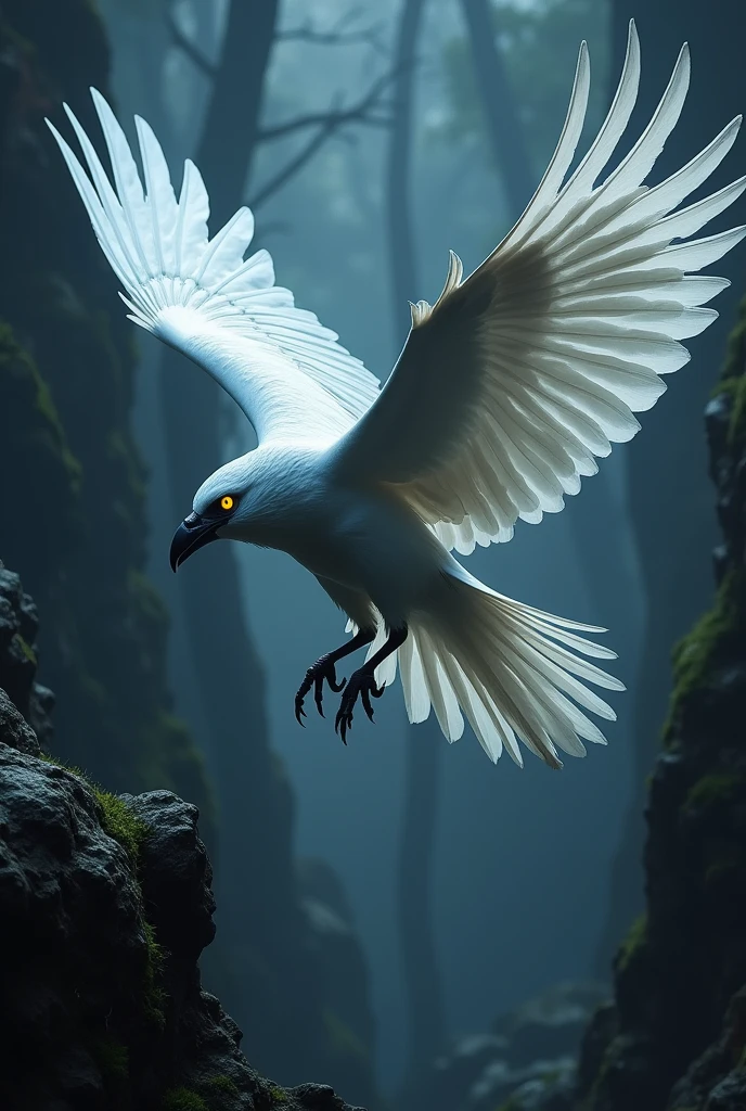 A detailed, high-quality Stable Diffusion prompt for the given topic would be:
white raven, demon slayer manga style, 1 raven, detailed feathers, glowing eyes, dark atmosphere, dramatic lighting, cinematic composition, dark fantasy, vibrant colors, dynamic pose, hyper detailed, masterpiece, 8k, photorealistic