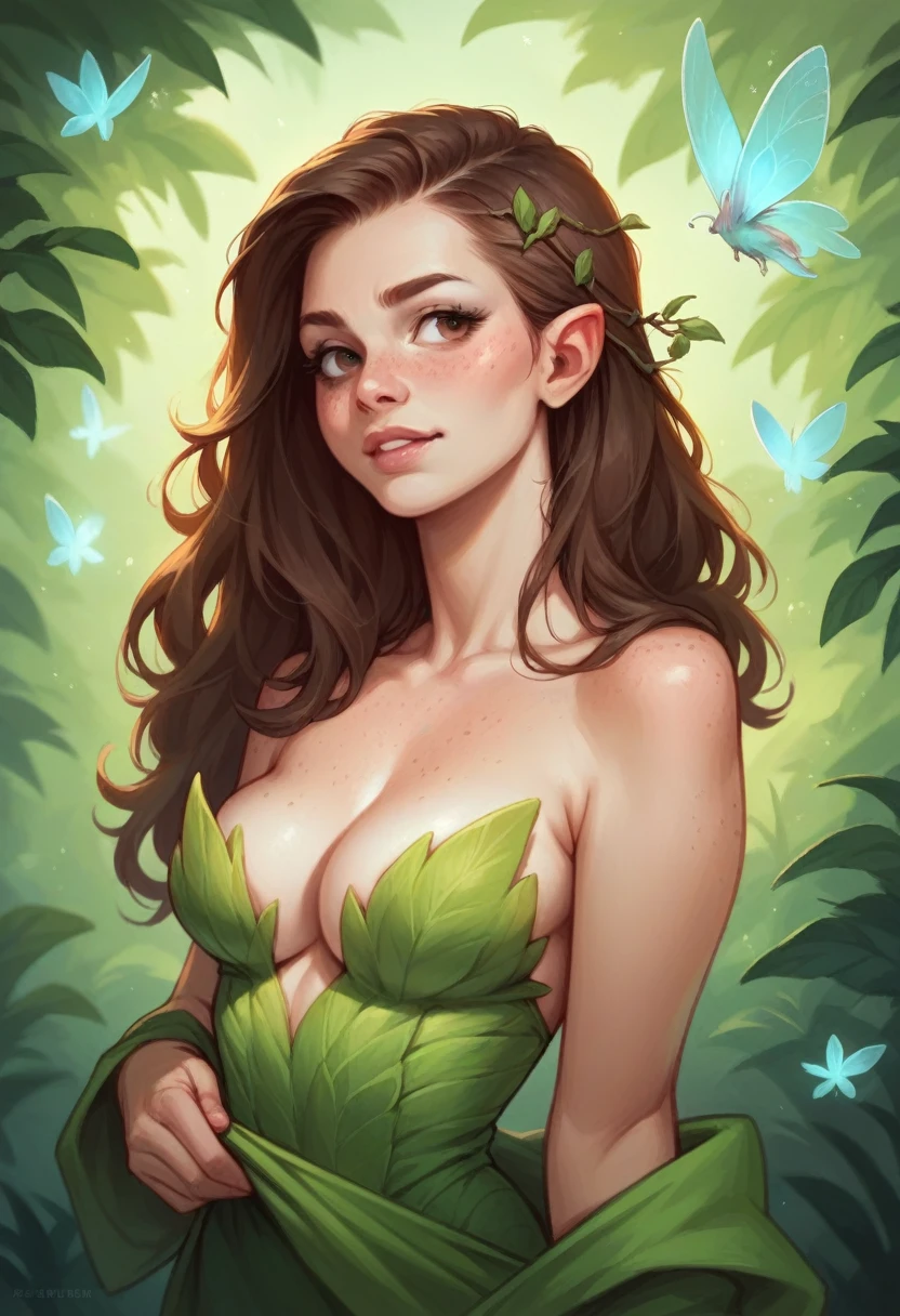 Realistic Fairy with brown hair and freckles 