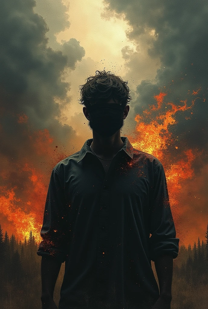 Generate music album with background Strom and fire title is who i am along with man with blurred face