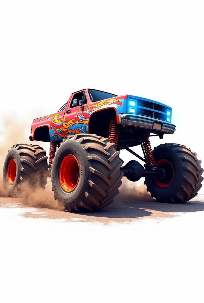 Make me a monster truck vector graphics for t-shirt design with white background. 4k quality image.
