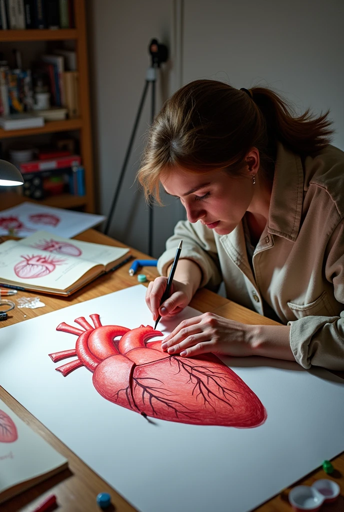  make 3D paper molds of a human heart, you can follow these steps:

1. **realistic drawing**: Start by drawing a human heart on a piece of paper.. You can rely on anatomical images to ensure the shape is accurate..

2. **Division into Parts**: The heart can be divided into parts, like the atria and ventricles. Draw each part separately, ensuring that they fit over each other.

3. **Mold Creation**: After having the realistic drawings, you can create paper molds. Use thicker paper, like card stock, para maior durabilidade. Cut out each part following the lines.


