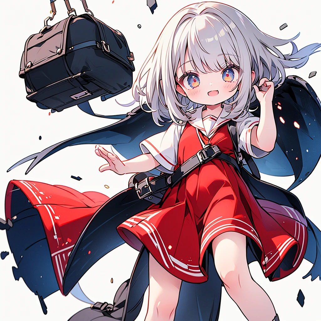 1girl ,light brown color and medium length hair,blue eyes,red randoseru,