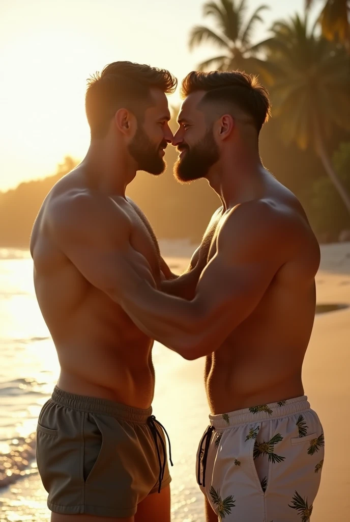 dois Men gordo e forte, anal sex, Men, body covered in hair, erotic, skin tanned, daddy style, bermuda de beachfront, beachfront, muscular chest