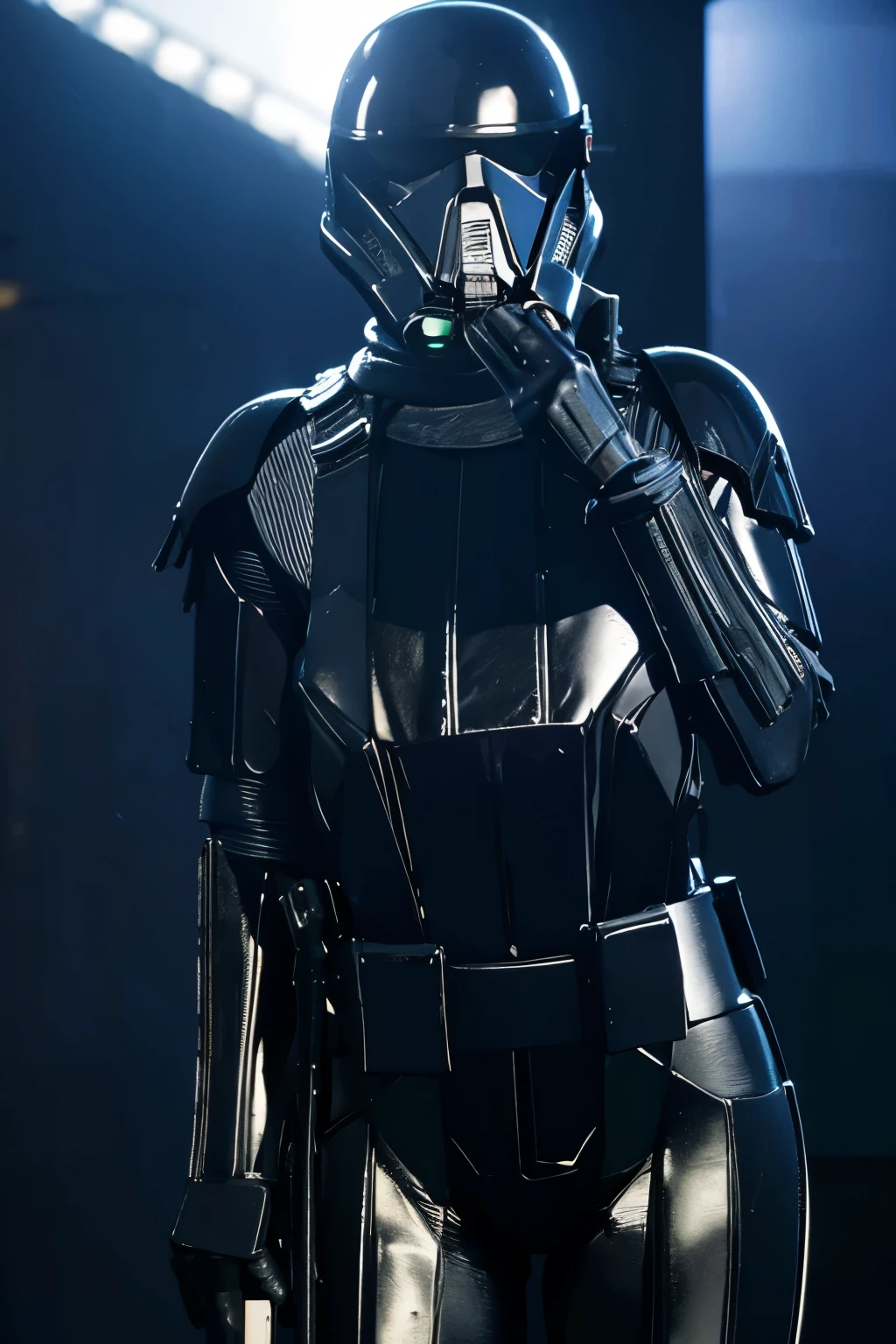 girl, star wars Deathtrooper, big thighs sexy teen, with helmet, seductive pose