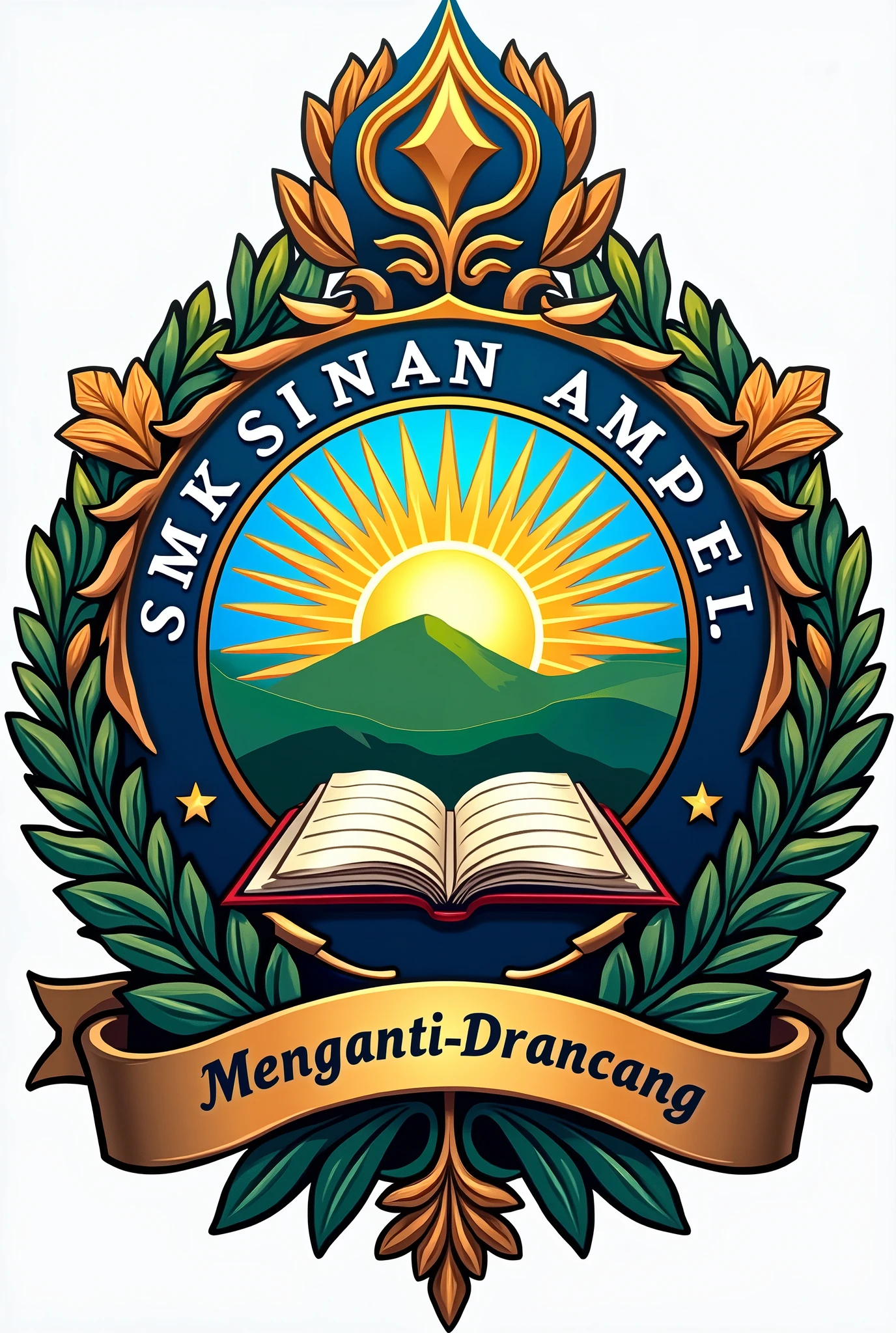 create a school logo named "Smk Sunan Ampel" then add the text Menganti-Drancang below, make it like a university logo