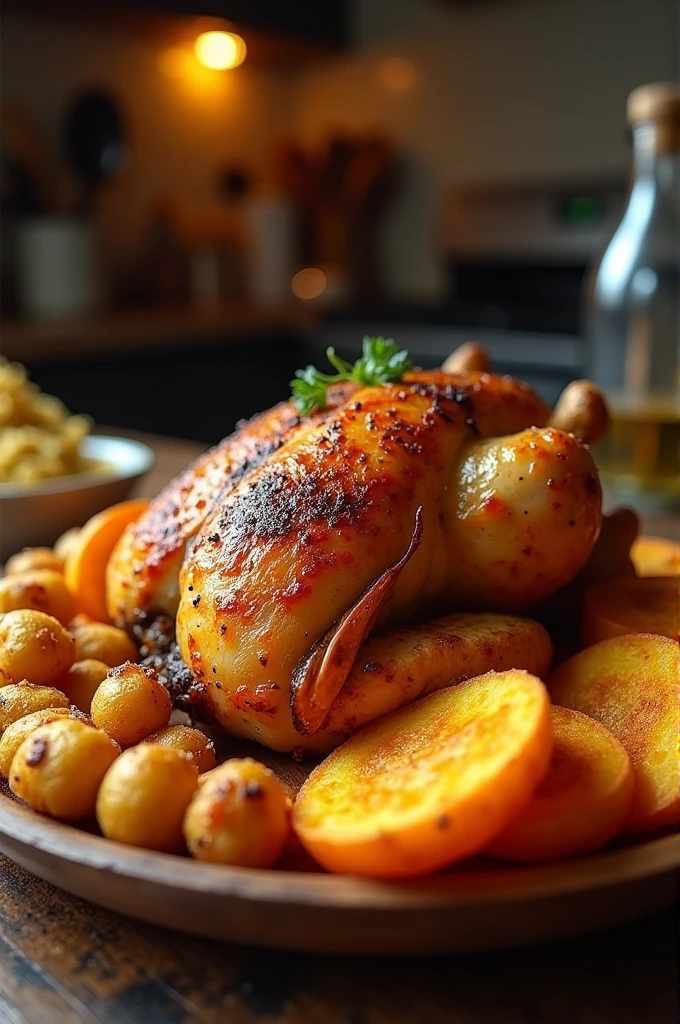 1 broasted chicken with salted potato and fried arepa