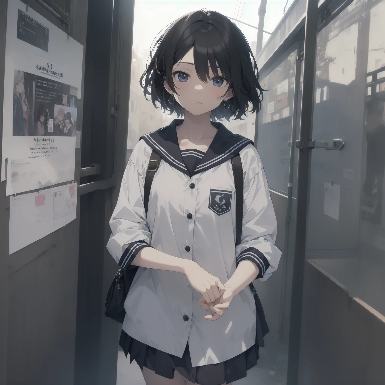 ultra-absurdres-Top quality by artist God, ultra-detailed, high resolution, anime moe artstyle, best anime 8k konachan wallpaper, pixiv contest winner, pool:2810, perfect anatomy,break, 1girl, (Please draw a girl walking sleepily to school alone. )break,(Solo,little female, 13-year-old:1.3),Full limbs, complete fingers,a junior high school student, (very short hair), short cut, flat chest, , small butt, small black eyes, beautiful detailed eyes, well-proportioned iris and pupils, expressive eyes, highres detailed hair, soft expression, salor school_uniform, sailor collar, serahuku, bow, pleated skirt,(Detailed Lighting), (Detailed background), in the School commute route. break,super detailed skin, Best cinematic lighting powered by famous artist, 8k,beauty illustration,photoshop_(medium),very aesthetic,break,((artist:izumi_tsubasu )), artist:clamp ,artist:carnelian ,artist:kantoku ,