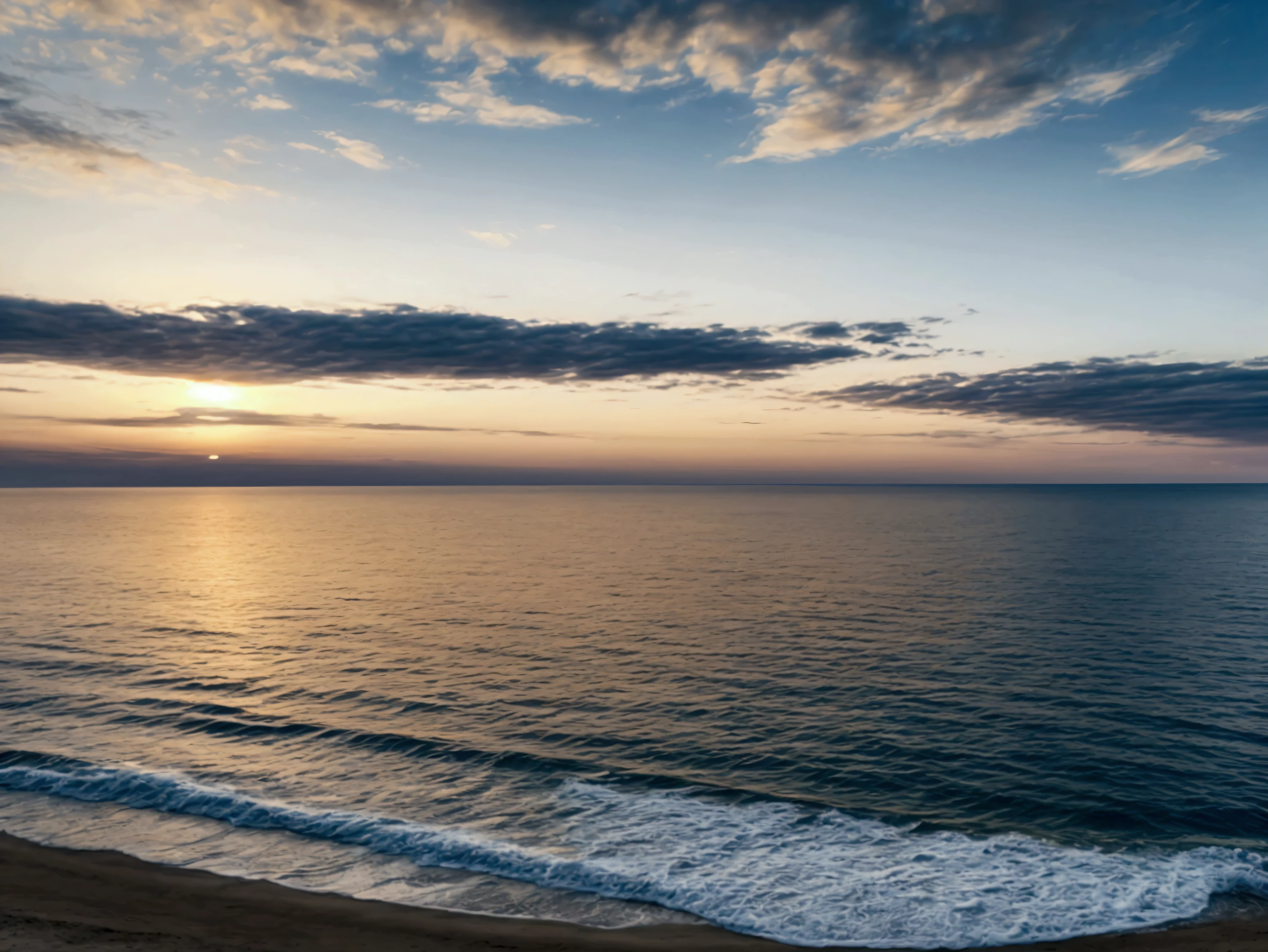 (masterpiece:1.2), (Highest quality:1.2), (Very detailed:1.3), The captivating harmony of sky and sea, Calm sea, beach, horizontal line, Tranquility, End of Summer, youth, Nobody is here, There is only one cloud.