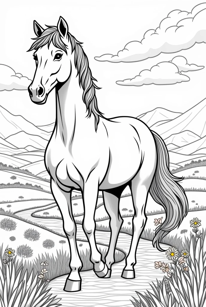 Generate a coloring image of the horse in 3D format:4

