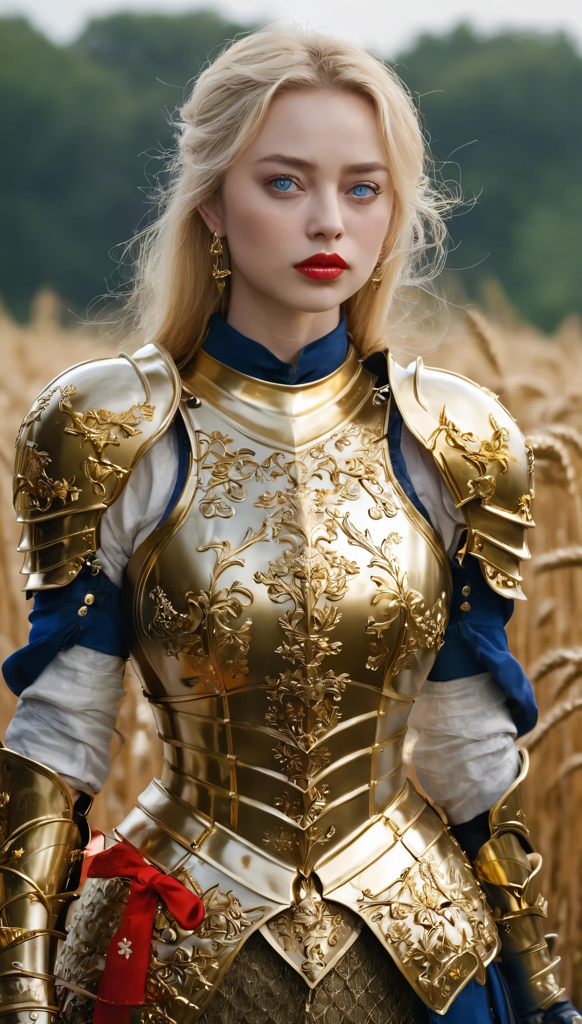 masterpiece,Highest quality,wonderful,(Female Knight_Female Knight:1),(Full body golden armor:1.3), (35歳のFemale Knight:1.3),、Big and ample breasts, Big Breasts,Big Breasts,belly button,Hyper Real,中世ヨーロッパの都市のbattlefieldにいる,Expressionless,、British women、Delicate skin texture to the smallest detail 、(Detailed blue eyes)、(Chubby body type))、(Very large)、Middle-aged women、(ふわふわblondeの長い髪)、Wheat tanned skin、(blonde)、Very large、European Female Knight、Big Breastsの谷間、豪華に装飾されたFull body golden armor、Medieval witch、High Leg、Golden long boots with flashy decorations、Deep neckline、Pure gold and jewellery necklaces and collars、Big gold earrings、Bright red lips、豪華なFull body golden armorを着て、Gold Long Gloves、She has a big long sword、The sword is ornately decorated..........................、The blade is pitch black、(Female Knight)、(battlefield)、
