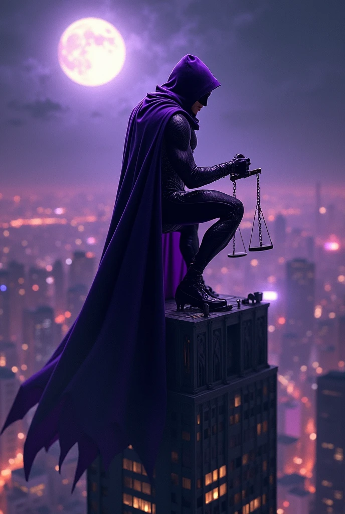 an assassin superhero with a purple suit