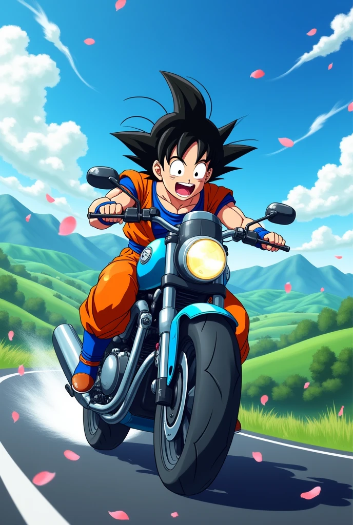 Goku riding a motorcycle