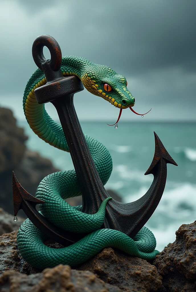 A viper coiled around an anchor 